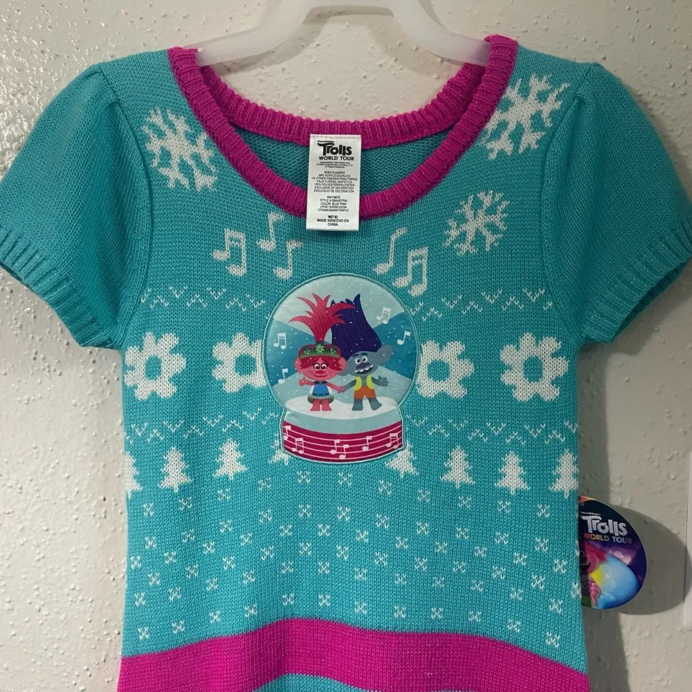 Trolls World Tour Trolls Girl's Poppy Sweater Knit Dress (Blue/Pink, 7-8) - Picture 3 of 14